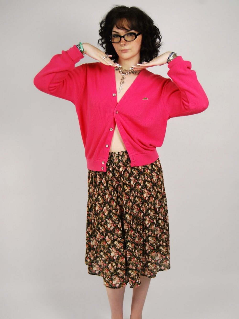 70s Izod Lacoste Cardigan (M) medium vintage womens pink preppy cottage cute
